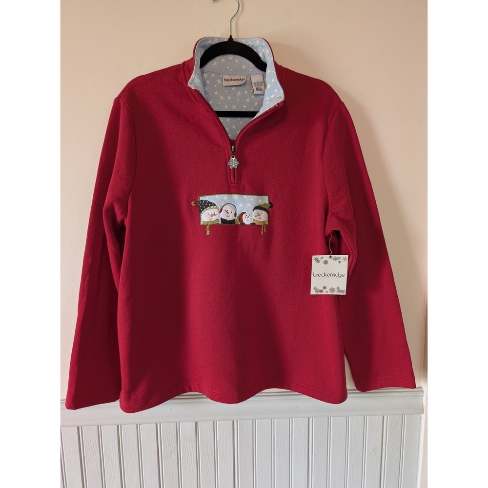 Breckenridge Snowman 1/4 Zip Sweatshirt Large Red Holiday Christmas Grandma Mom